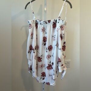 Elegant Floral Spaghetti Strap Blouse - White and Pink